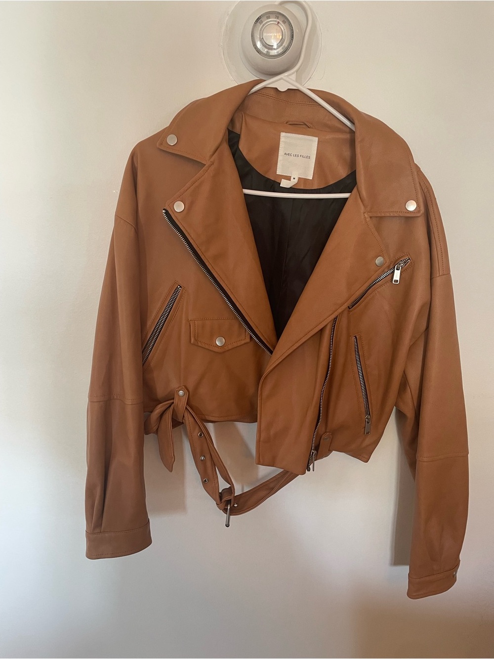 Avec Les Filles Caramel Faux Leather Moto Jacket - Picture 2 of 6
